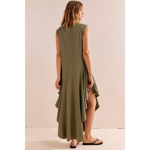 New Free People FP BEACH Mia Midi ASSYMETRICAL $98 SMALL Crystal Kelp - Green - Picture 3 of 4